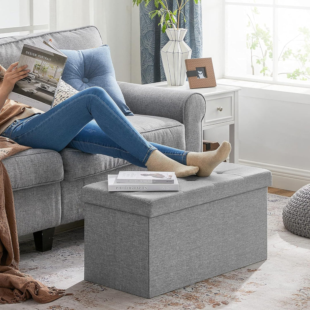 SONGMICS Sitzhocker mit Stauraum, klappbare Sitzbank, 38 x 76 x 38 cm Fussbank, Aufbewahrungsbox, bi