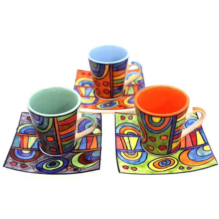 Gall&amp;Zick Espressotassen mit Untertasse, Kaffeetassen Set Modern, Kaffeebecher Keramik Handbemalt, E
