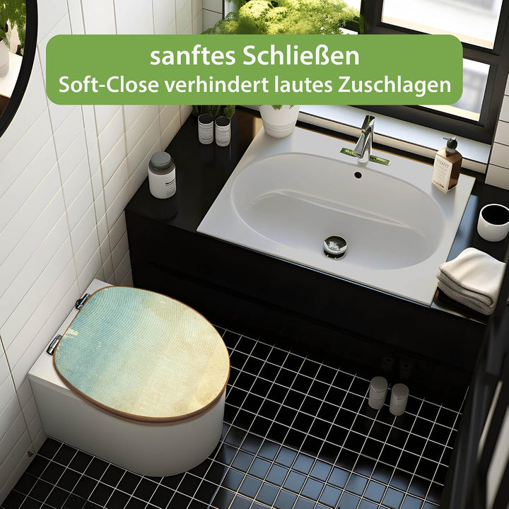 banjado Design WC Sitz Bambus Absenkautomatik 45,8x37,5cm - Toilettendeckel mit Absenkautomatik Holz