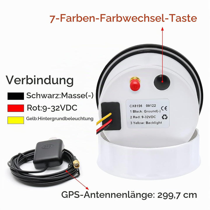 85MM GPS Geschwindigkeitsmesser 0-120km/h, 7 Farben Hintergrundbeleuchtung Kilometerzähler Geschwind