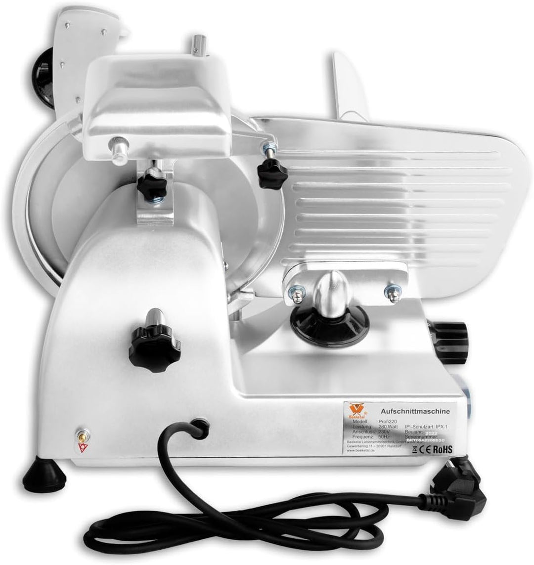Beeketal 'Profi 220' Aufschnittmaschine mit Ø 220 mm Spezialmesser (glatte Schneide), Schnittstärke