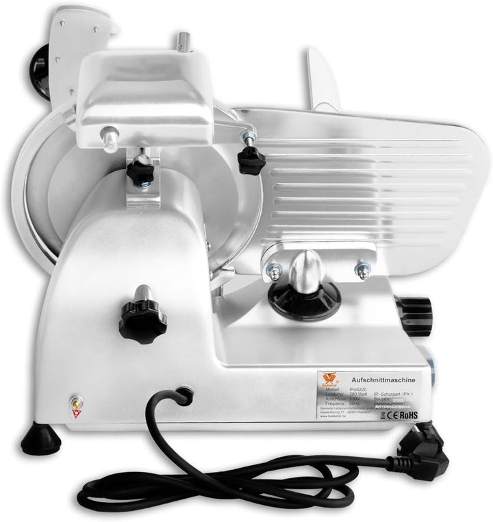 Beeketal 'Profi 220' Aufschnittmaschine mit Ø 220 mm Spezialmesser (glatte Schneide), Schnittstärke