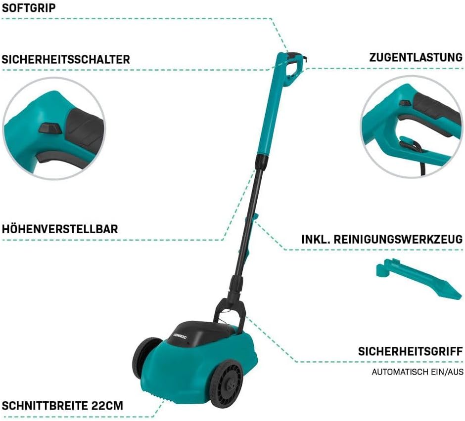 VONROC Elektrorasenmäher 1300W und Rasentrimmer 300W | Komplettset (Mini Rasenmäher - 350W), Mini Ra