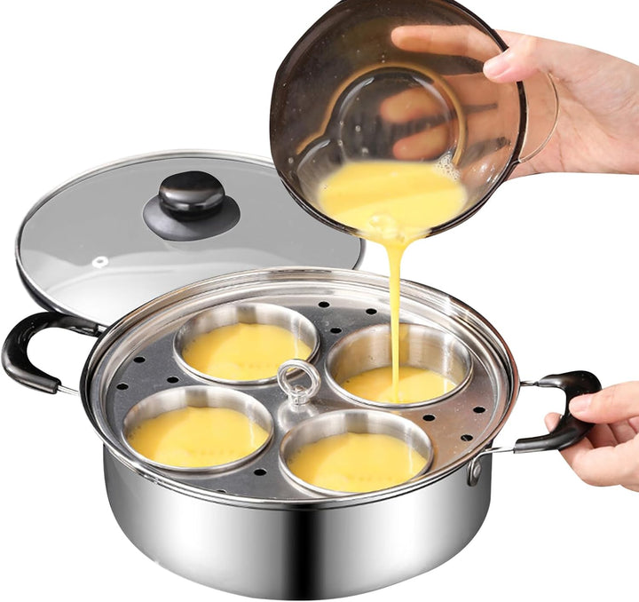 Eierwildererpfanne - Edelstahl 4 Tasse Eierkocher für Küche | Langlebige rostbeständige Dampfschirme