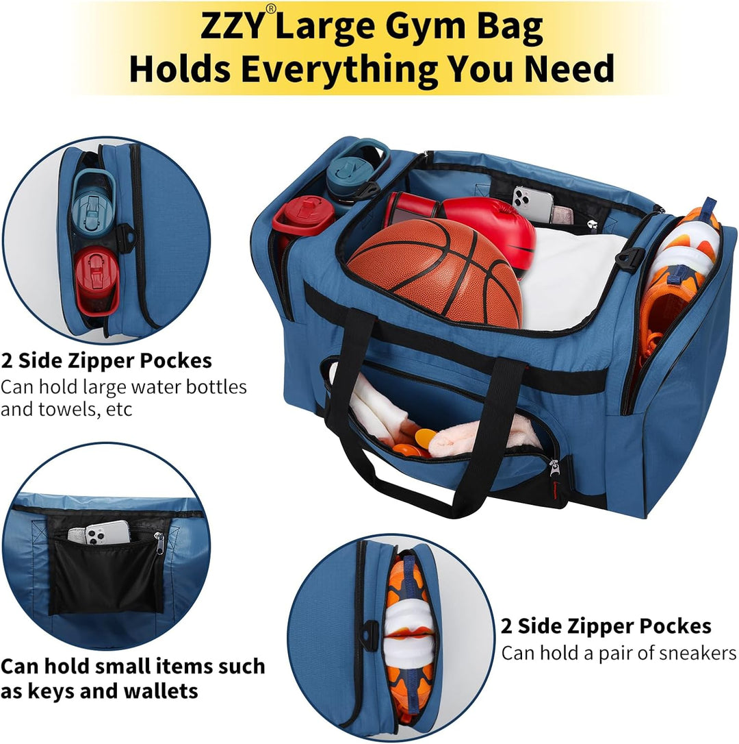 ZZY 55L Sporttasche Herren mit 2 Seitentaschen grosse Reisetasche für Fitness, Training und Reisen 5