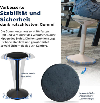 Backerz ergonomischer Wackel-Hocker - Bürohocker mit 40-60 cm Höhenverstellbar, Stehhocker, Arbeitsh