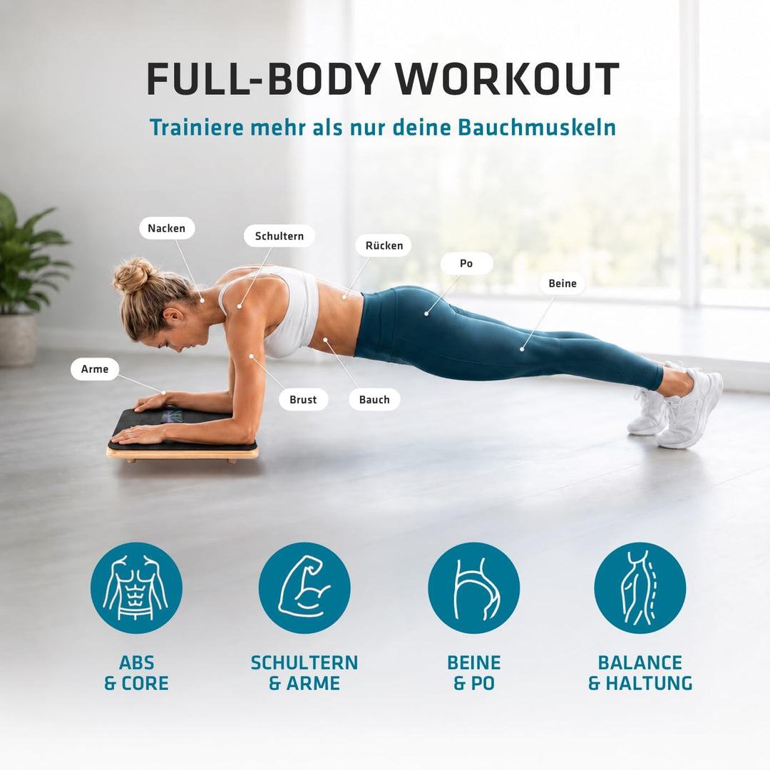 Plankpad PRO – interaktiver Ganzkörper-Trainer & Balance Board - Plank Bauchmuskel Trainer inkl. Sma