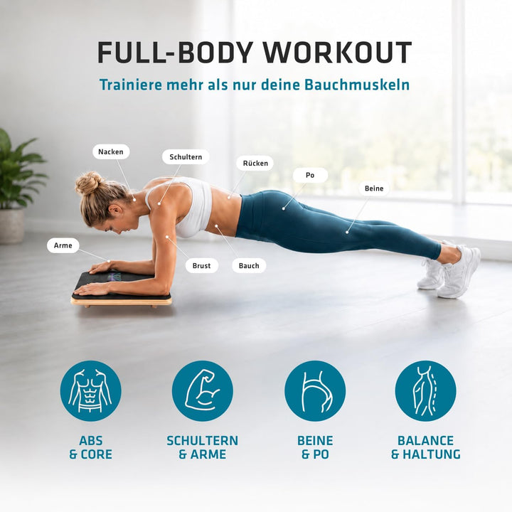 Plankpad PRO – interaktiver Ganzkörper-Trainer & Balance Board - Plank Bauchmuskel Trainer inkl. Sma