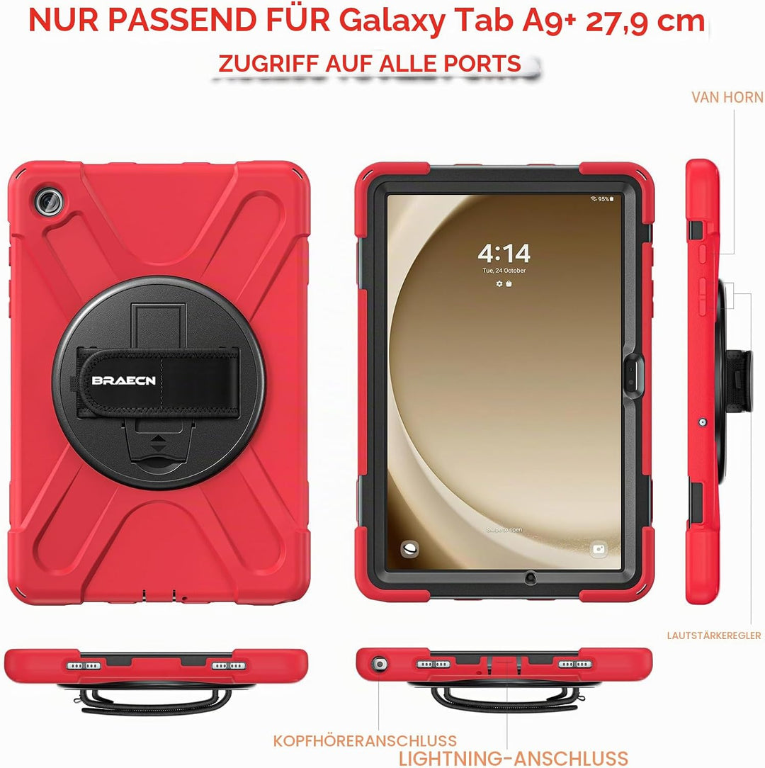 BRAECN für Galaxy Tab A9+ Hülle - Samsung Tablet A9 Plus 11" 2023 Rot | Stossfeste Schutzhülle, 360°