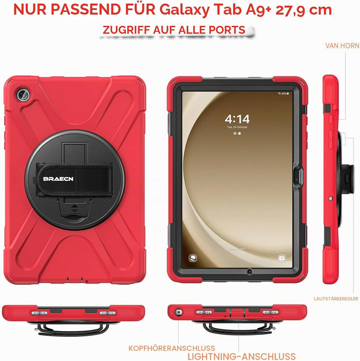 BRAECN für Galaxy Tab A9+ Hülle - Samsung Tablet A9 Plus 11" 2023 Rot | Stossfeste Schutzhülle, 360°