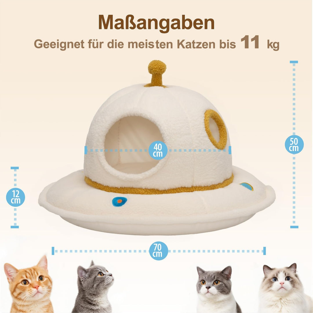 Katzenbett für grosse Katzen, 2-in-1 UFO Katzenhöhle Indoor | Weiches Sherpa-Material, abnehmbares w