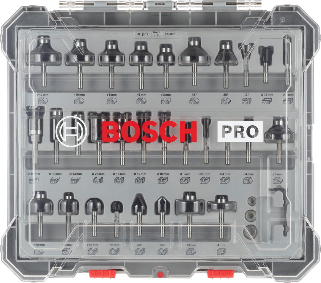 Bosch Professional 30tlg. Fräser Set Mixed (für Holz, für Oberfräsen mit 6 mm Schaft) 30 tlg. | Mixe