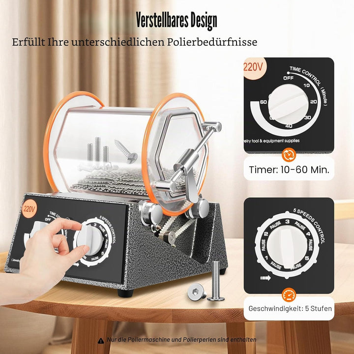 Poliermaschine für Schmuck Poliertrommel Kugelmühle 3 Kg, 45W 5 Geschwindigkeitssteuerung, Rotary Je