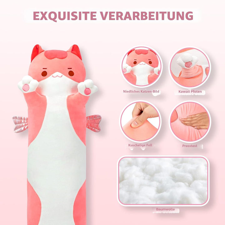Mewaii 110CM Kuscheltier Kawaii Katzen Plüschkissen Stofftiere Lang Kätzchen Plüschtier Ausgestopfte