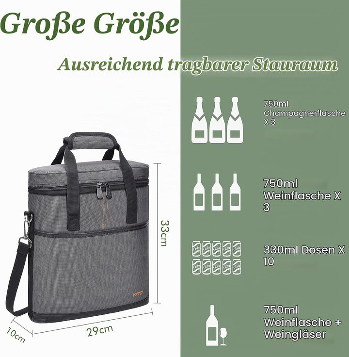 Kato Tirrinia Kühltasche Klein- Flaschenträger für Wein &amp; Bier, gepolsterte weinkühltasche mit isoli