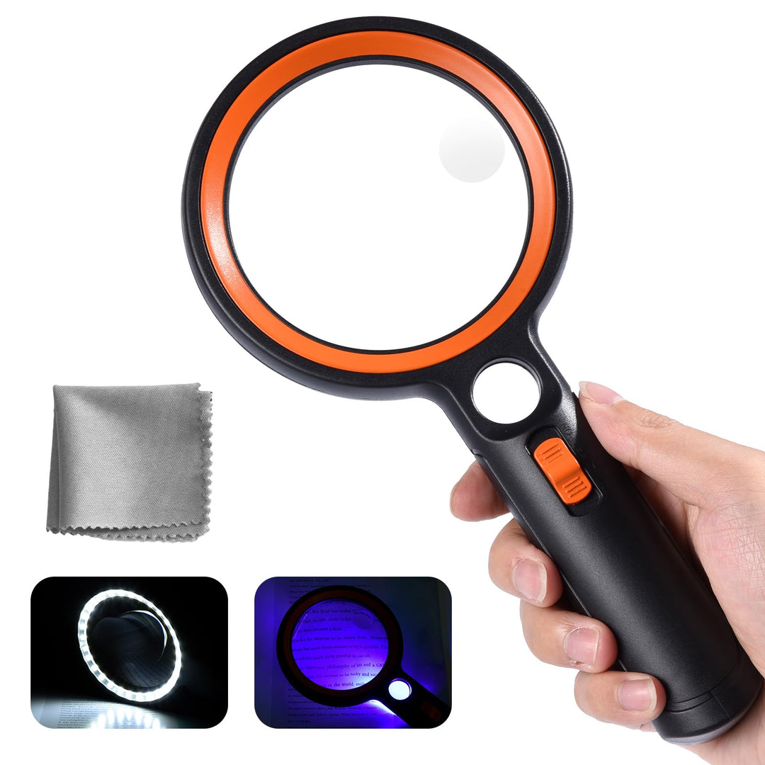 Lupe mit Licht mit 30 LED, 30X 45X 60X Leselupe mit Licht Gross, 30 Fach Vergrösserung Handlupe mit