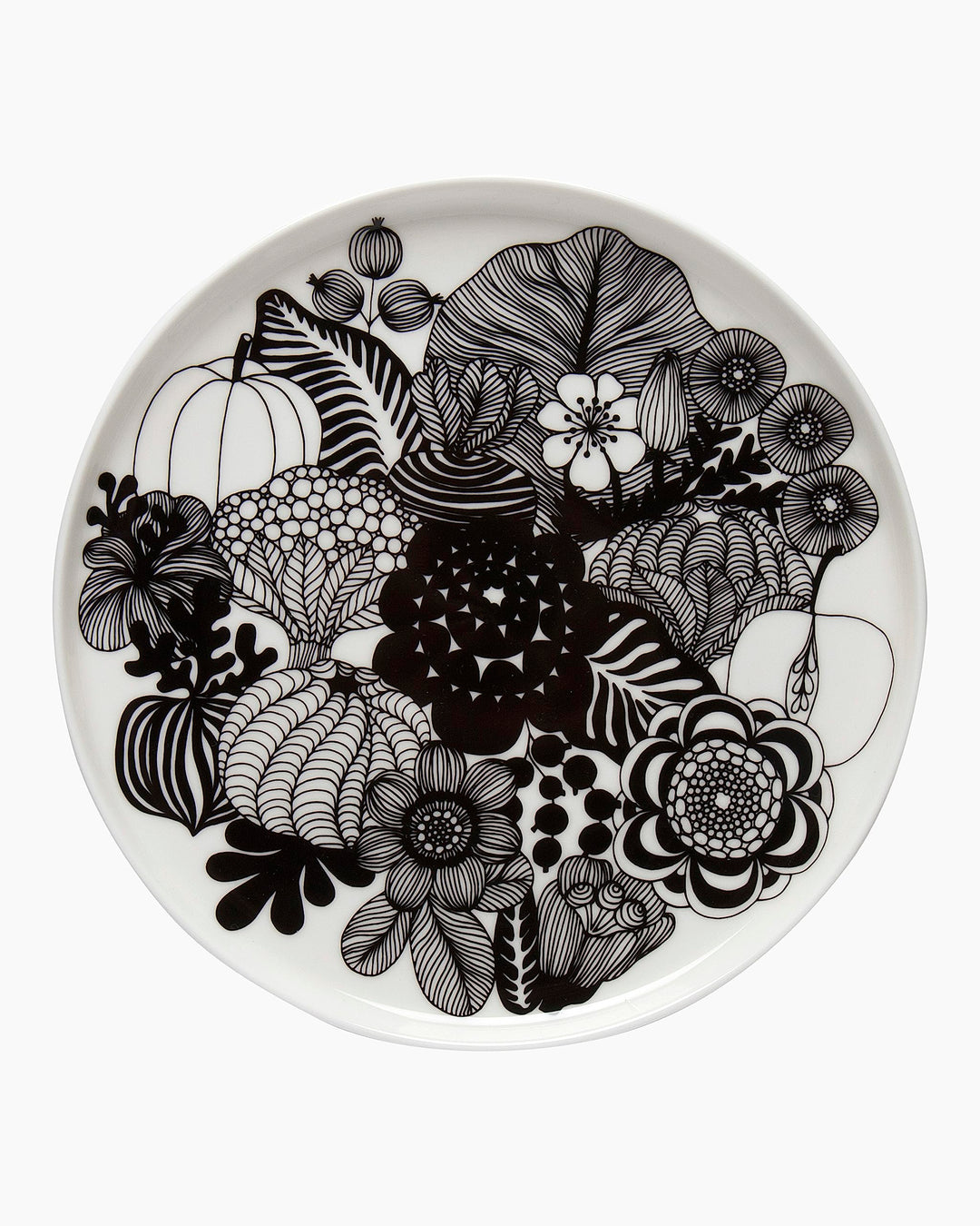 Marimekko - Teller, Kuchenteller, Frühstücksteller - Oiva-Siirtolapuutarha - Keramik - weiss/schwarz