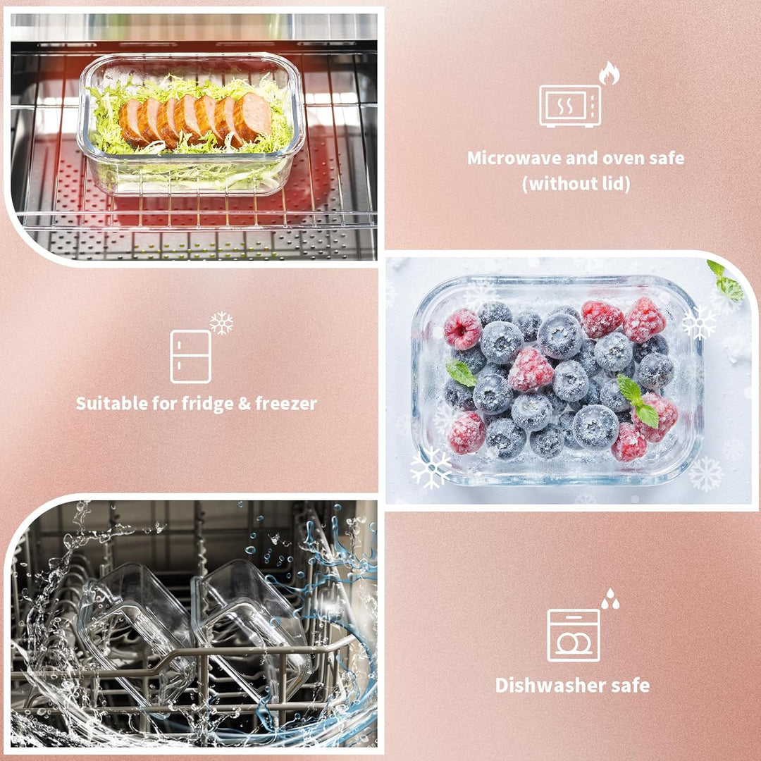 S SALIENT Glas-Frischhaltedosen Set Brotdosen meal prep boxen mitgebrachtes Essen Glasbehälter mit d