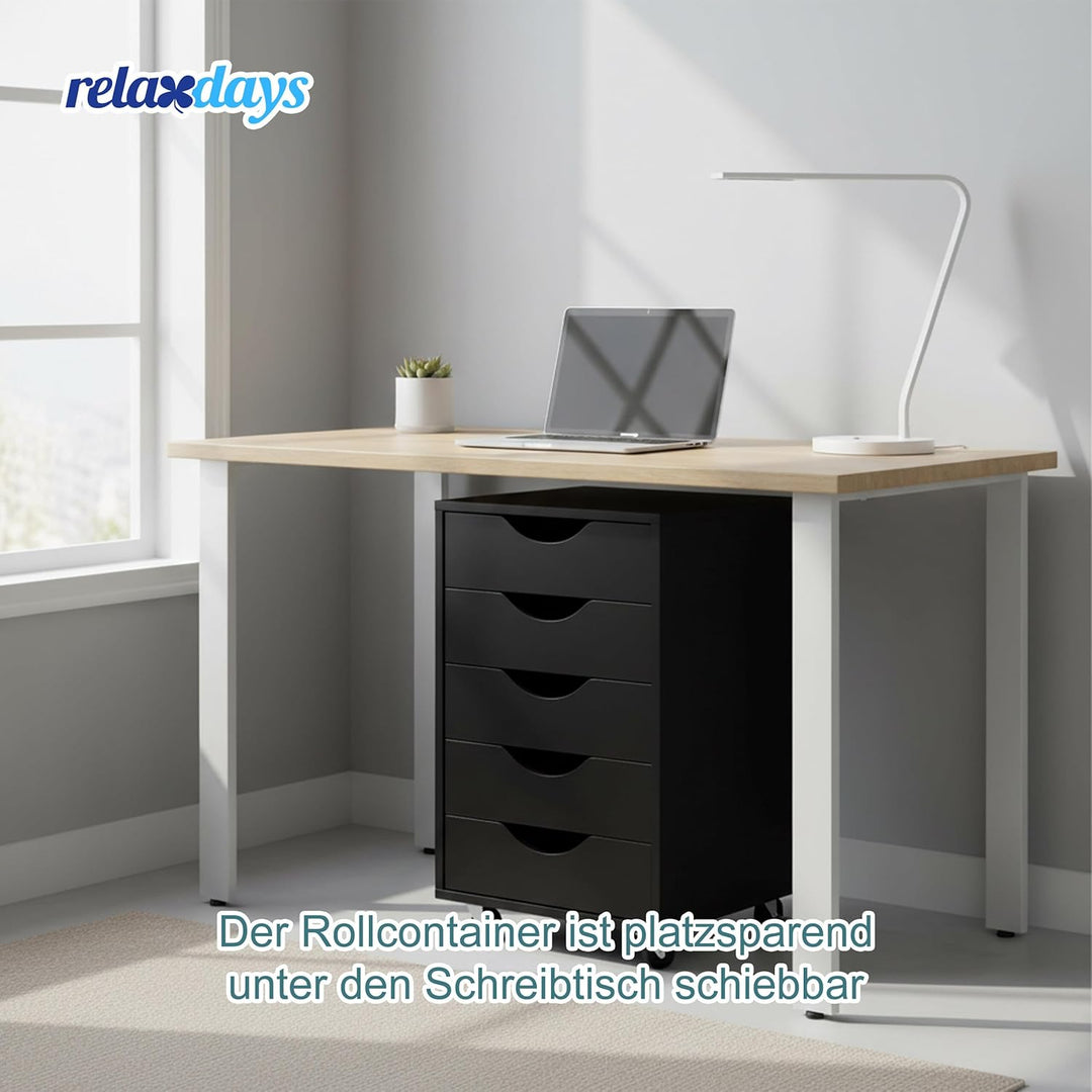 Relaxdays Rollcontainer, 5 Schubladen, HBT: 66,5x40x40 cm, Aktenschrank auf Rollen, Bürocontainer Sc