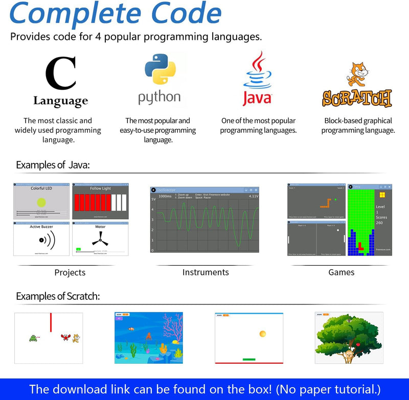 FREENOVE Complete Starter Kit for Raspberry Pi 4 B 3 B+ 400, Python C Java Scratch Code, 708-Page Tu