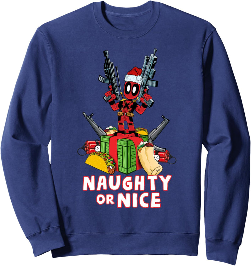 Marvel Deadpool Weihnachten Naughty Or Nice Portrait Sweatshirt
