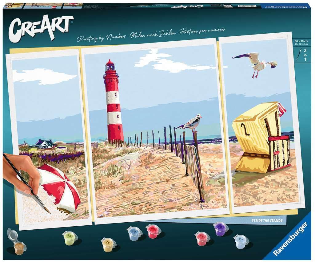 Ravensburger CreArt 20277 - An der Küste - Triptychon Malen nach Zahlen Erwachsene, DIY Malset mit P