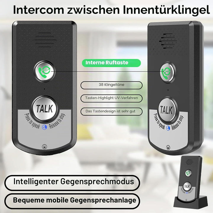 Funkklingel Gegensprechanlage, 2-Wege Kabellose Sprechanlage für Haus, Türklingelsystem mit Haustele