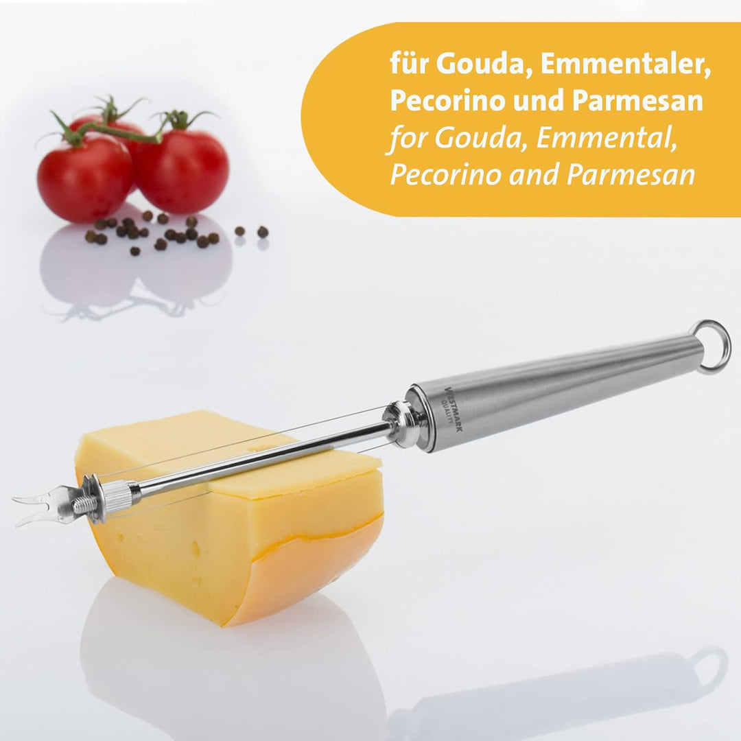 Westmark Käseschneider mit 2 Schneide-Drähten und Gabelkopf, Länge: 28 cm, Rostfreier Edelstahl, Glo