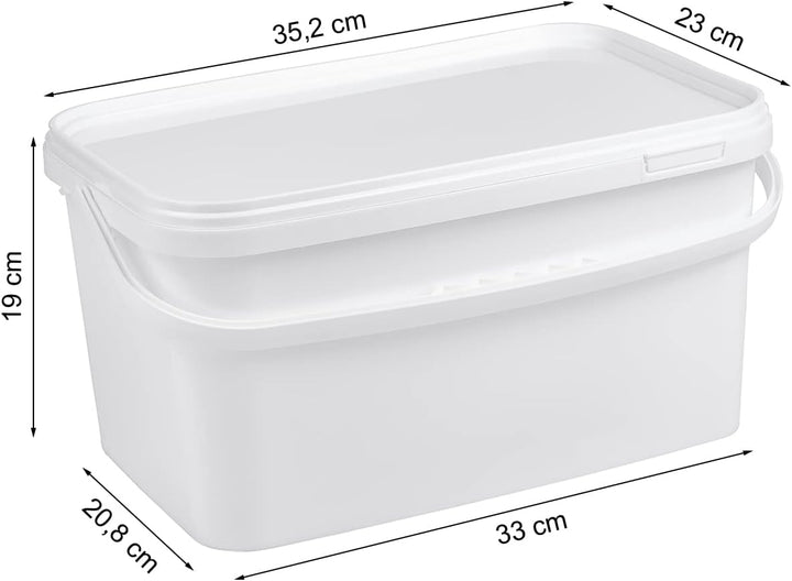 Nipter Eimer mit Deckel 12l, Plastikeimer rechteckig, Eimer lebensmittelecht weiss, 5 Stück 12L - 5
