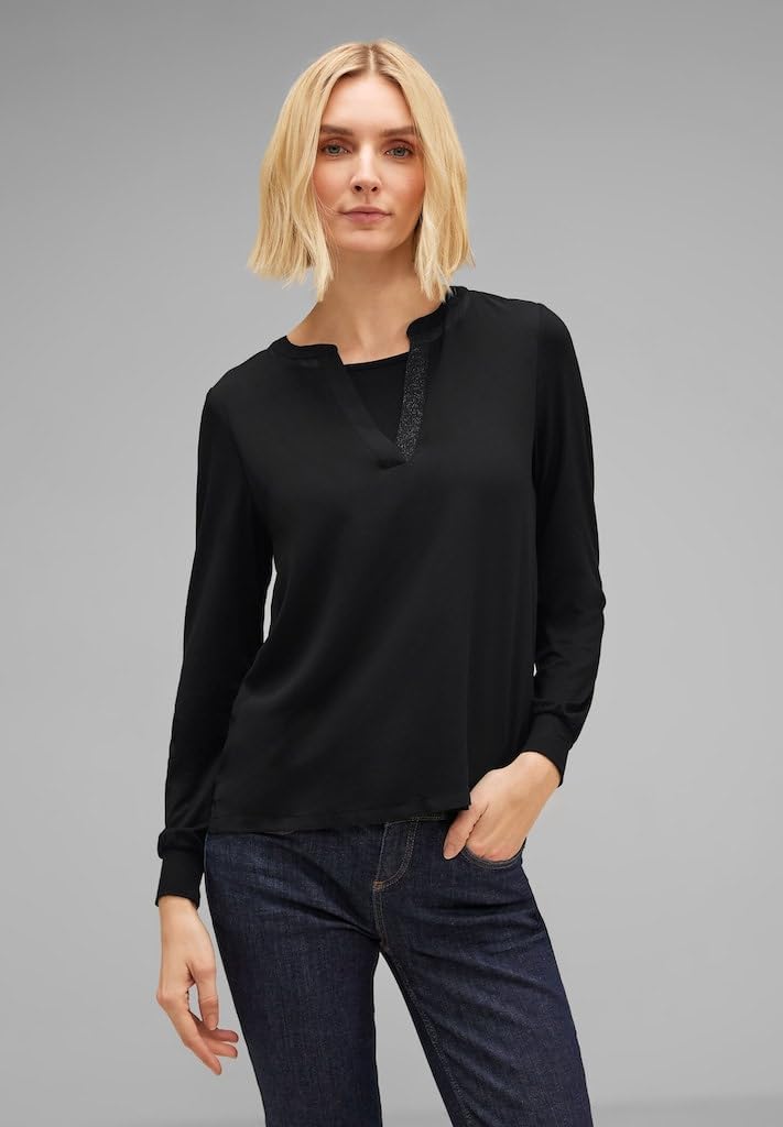 Street One Damen Chiffon Langarmshirt 38 Black (Schwarz), 38 Black (Schwarz)