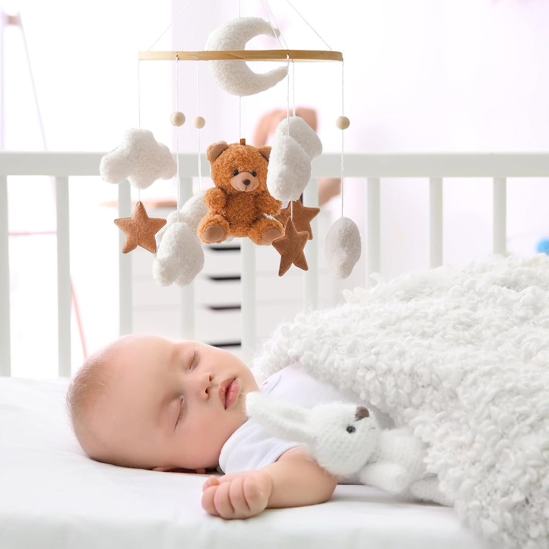 Mobile Baby Windspiele, Babybett Mobile 3D Bär Hase Kaninchen Wolken, Kinderzimmer Hängende Bettgloc