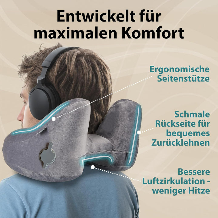 Nackenkissen aufblasbar von FLOWZOOM - aufblasbares Nackenhörnchen für Reisen in Flugzeug, Auto, Zug