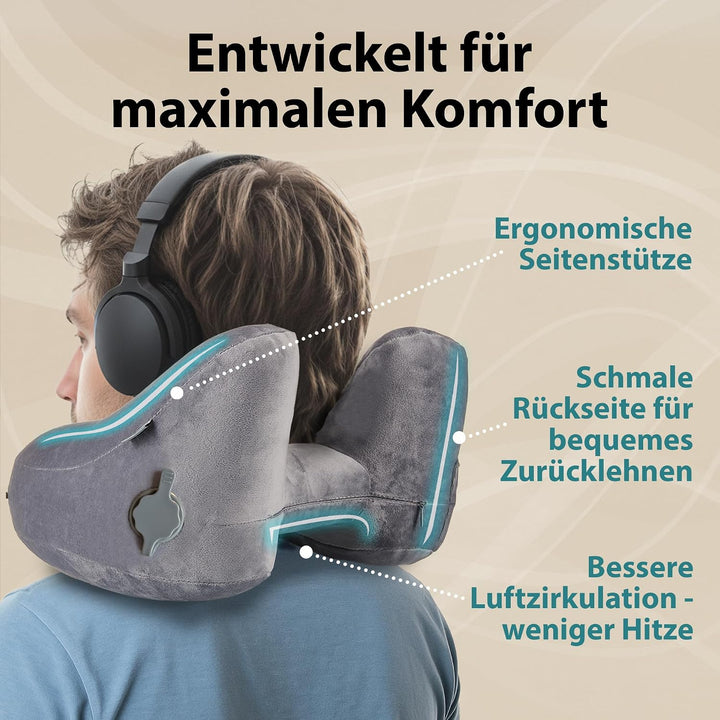 Nackenkissen aufblasbar von FLOWZOOM - aufblasbares Nackenhörnchen für Reisen in Flugzeug, Auto, Zug
