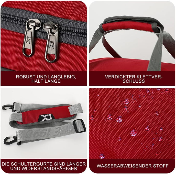 INOXTO Grosse Sporttasche, Faltbare Sport-Reisetasche mit Nass- und Trockentaschen und Schuhfach, He