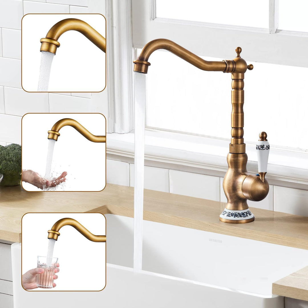 Wasserhahn Küche Retro Messing Armatur Bad Mittelalter Küchenarmatur Hoher Bogen Mischbatterie Spült