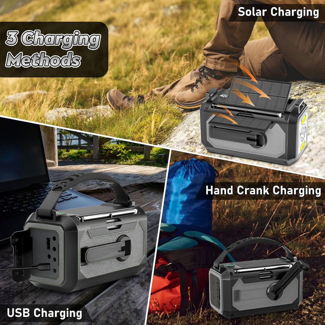 12000mAh Kurbelradio mit Handyladefunktion, Solar Radio mit 2 Sonnenkollektoren, AM/FM Tragbar Notfa