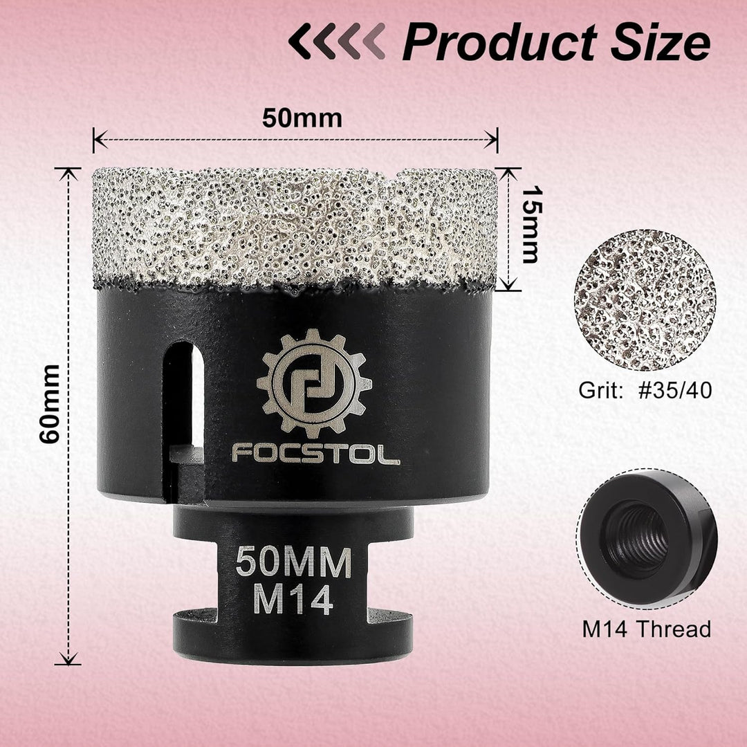 FOCSTOL Diamant Fliesenbohrer 50mm Vakuumgelötete Diamant Lochsäge für Porzellan Keramik Fliese Marm