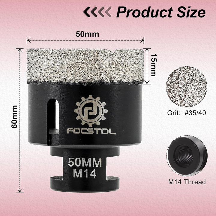 FOCSTOL Diamant Fliesenbohrer 50mm Vakuumgelötete Diamant Lochsäge für Porzellan Keramik Fliese Marm