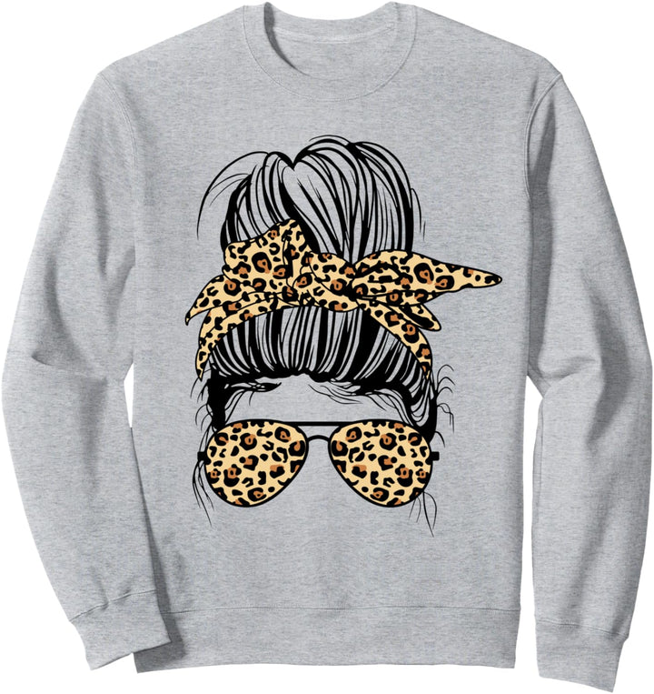 Leopard Mom Life Messy Bun Damen Sweatshirt
