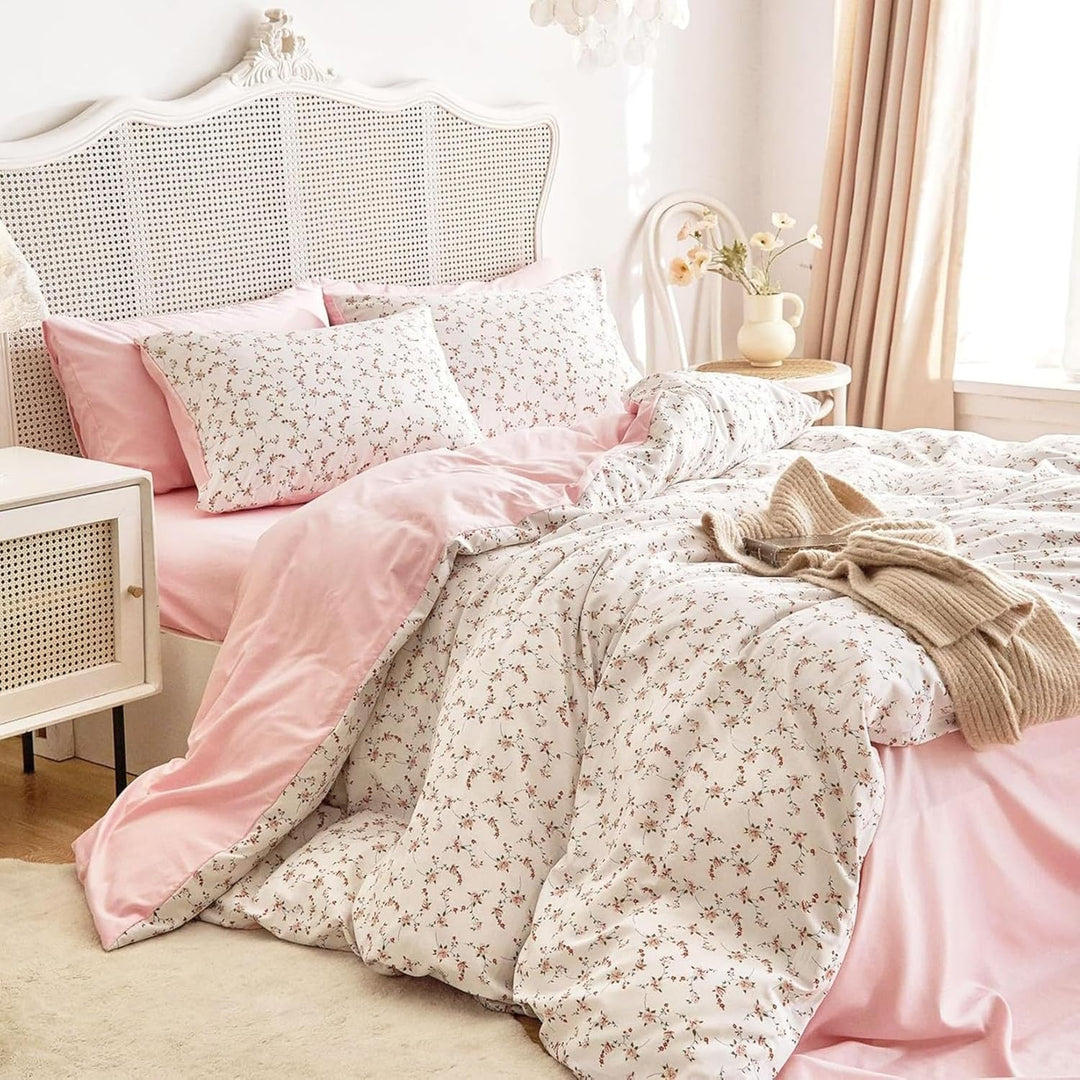 Freyamy Blumen Bettwäsche 135x200cm Mädchen Beige Khaki Bunt Floral Ästhetik Bettwäsche-Set Blumenmu