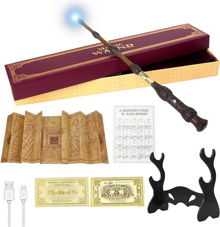 Elderstab mit Licht, 39CM Dumbledore Zauberstab Glühend, USB Aufladung Elderstab, Zauberstab Dumbled