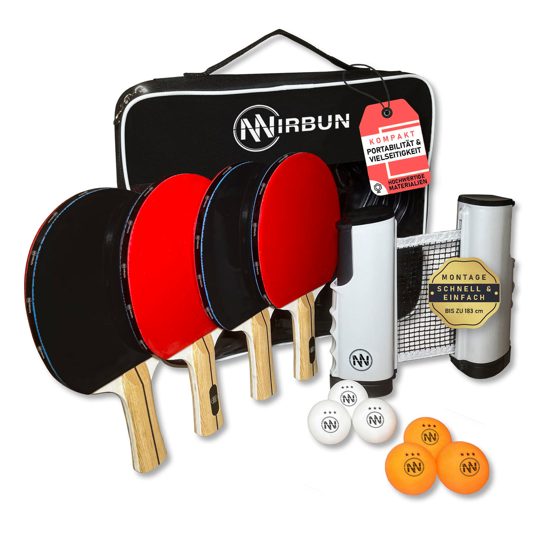 NIRBUN Tischtennisschläger Set mit ausziehbarem Netz, Tischtennisschläger Profi, 3-Sterne-Tischtenni