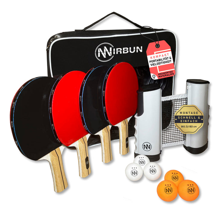 NIRBUN Tischtennisschläger Set mit ausziehbarem Netz, Tischtennisschläger Profi, 3-Sterne-Tischtenni