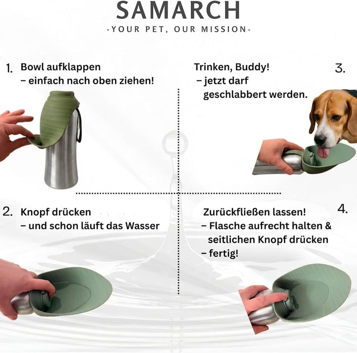 Hunde Trinkflaschen Set für Unterwegs, 800ml Hundetrinkflasche + Umhängetasche, Hundewasserflasche T