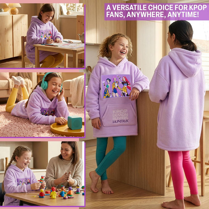 KPop Demon Hunters Offiziell Hoodie Mädchen Teenager 6-14 Jahre, Weicher Oversize Poncho Mit Känguru