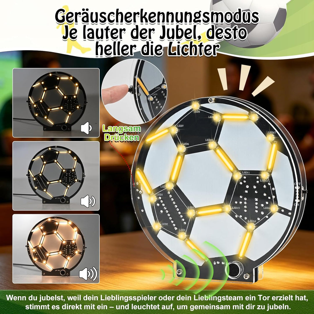 Fussball Lötbausatz LED Lampe, DIY MINT Lernset Elektronik Bausatz für Anfänger & Fussballfans, Soun