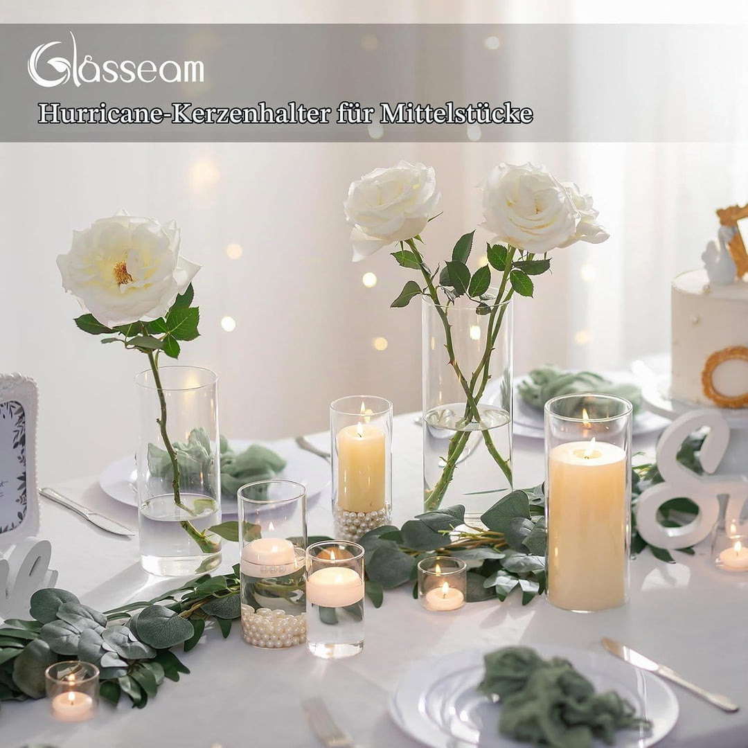 Glasseam Deko Vase Glas Zylinder Tischdeko 10 Satz Blumen Vasen Set Modern Glasvase Rund Glaszylinde