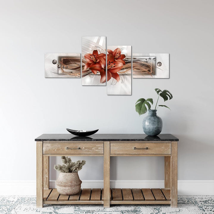 Runa Art Bild Modern Blumen Lilien - Made in Germany - Wandbilder Abstrakt Beige Braun 4 Teilig 0087