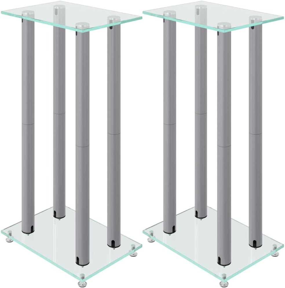vidaXL Lautsprecher-Ständer 2 STK. Silbern Hartglas 4 Säulen, Silber