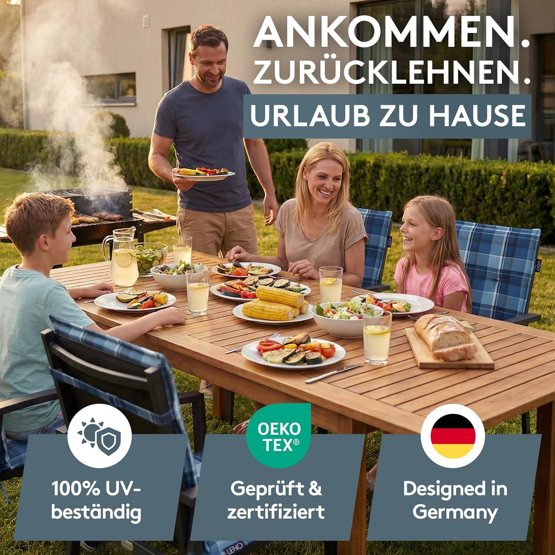 LILENO HOME Gartenstuhl Auflagen als [2er Set - Niedriglehner] in Karo Blau - Bequeme Liegen als Sit